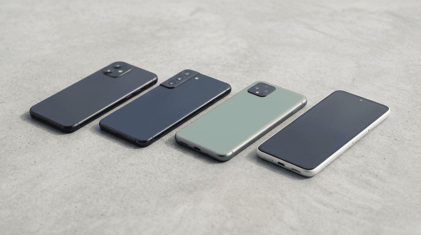 Budget smartphones under on a clean surface