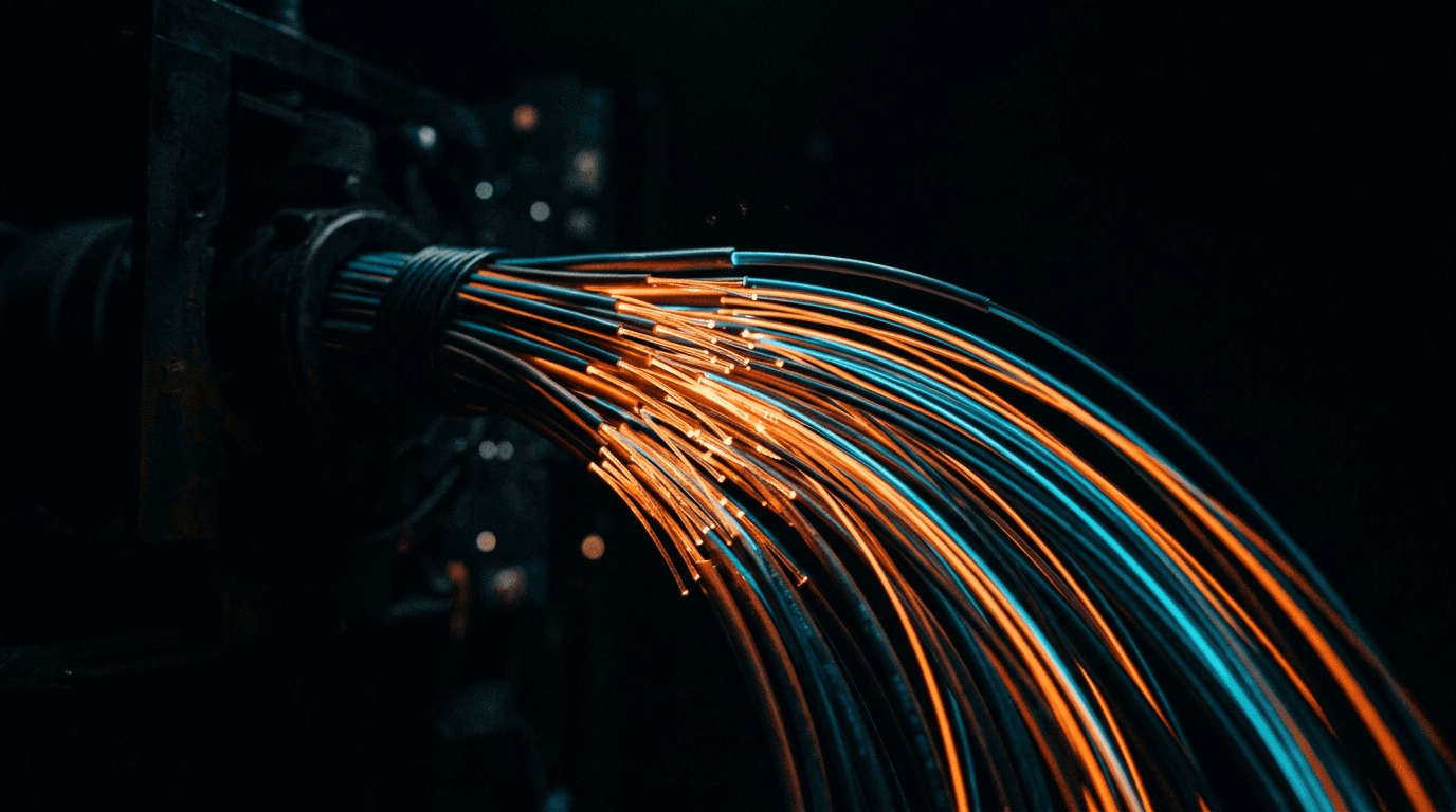 Fiber optic cables with dramatic light trails