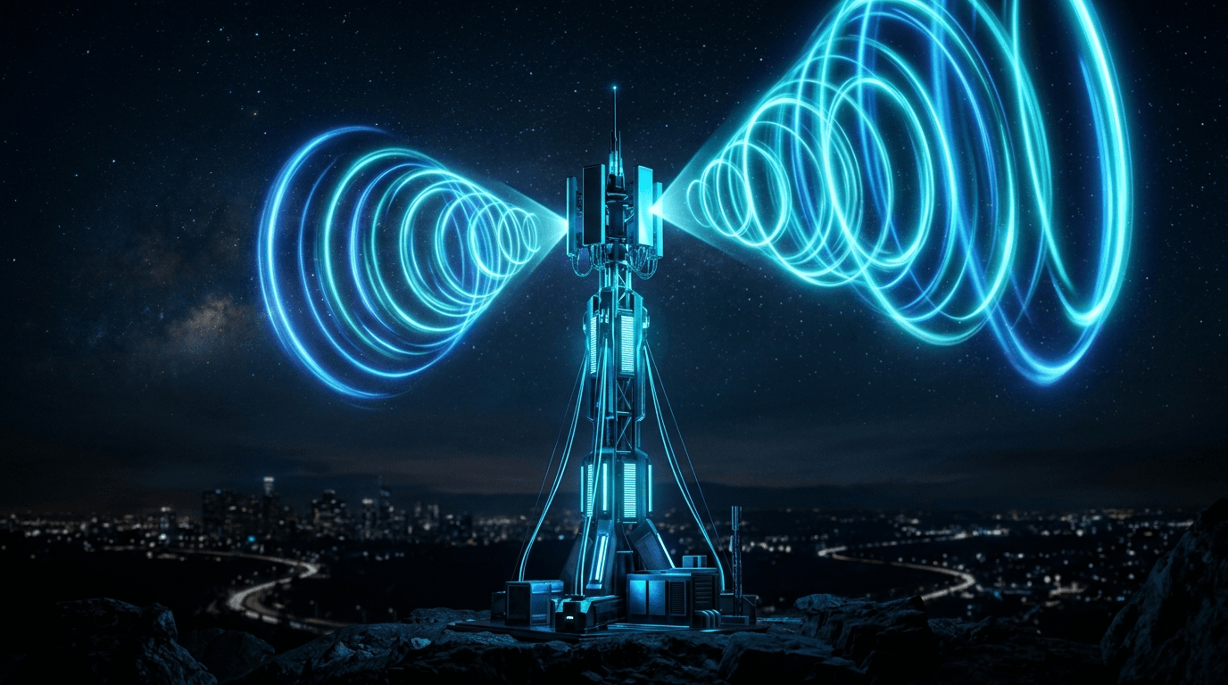 3D visualization of 5G cellular signal waves from a tower