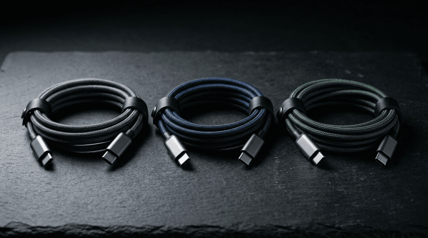 Premium USB-C cables coiled neatly on a dark surface