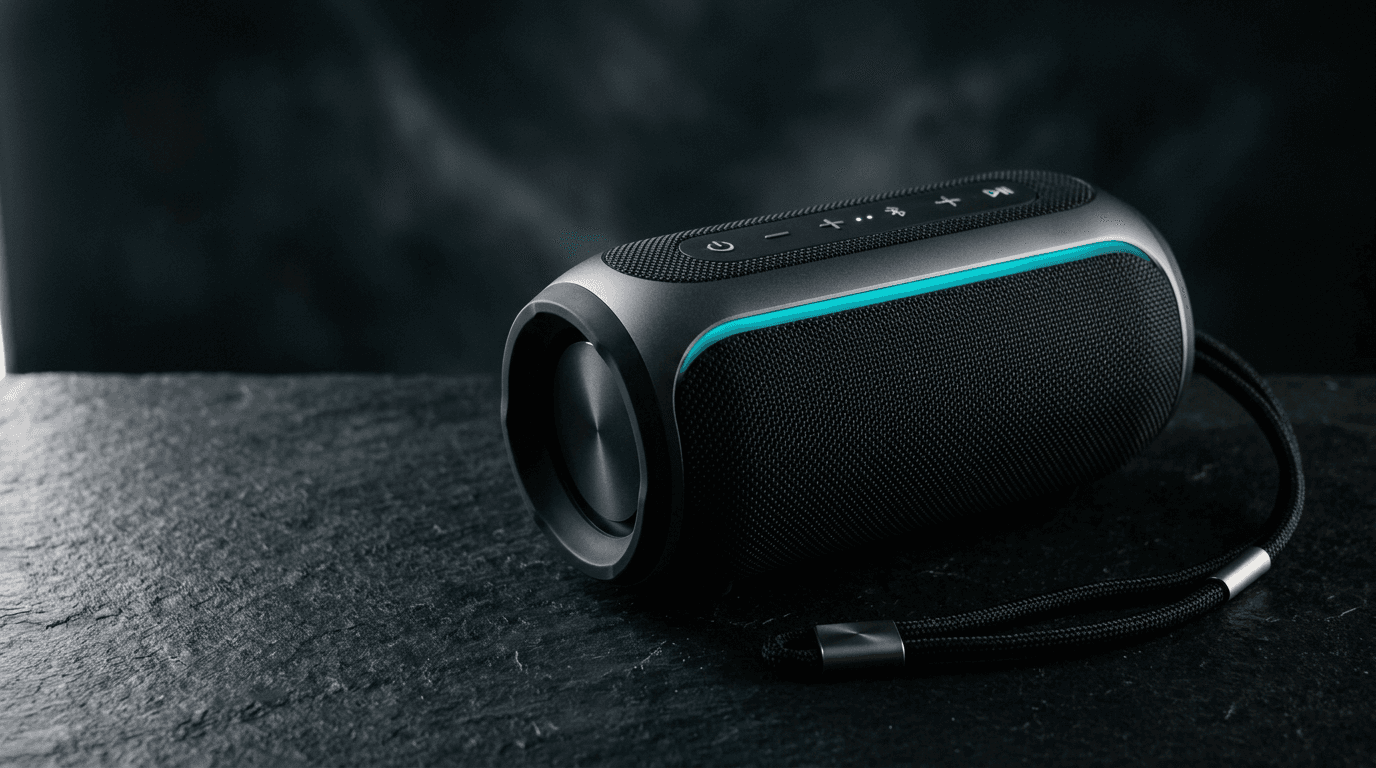 Premium portable Bluetooth speaker with dramatic lighting