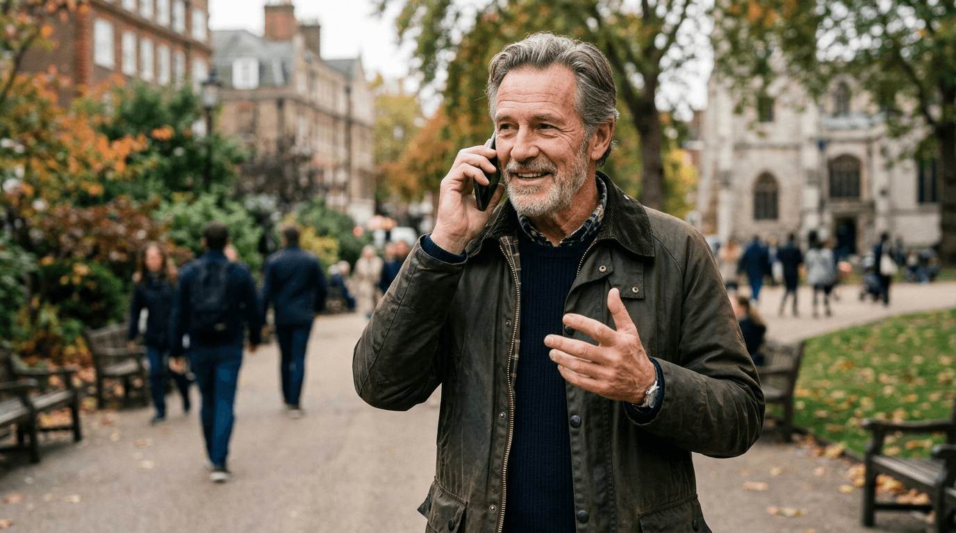 Senior man talking on a smartphone outdoors
